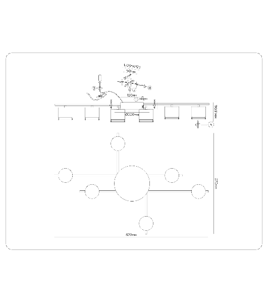 Потолочный светильник Ambrella light FL51756/6 BK/GD черный/золото GX53/6 max 12W 870*570*110
