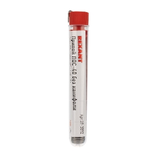 Припой без канифоли ПОС-40 Rexant, 10 г, Ø1.0 мм, (олово 40%, свинец 60%), колба