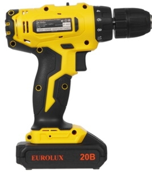 Дрель-шуруповерт Eurolux ДА-20/2Li, 20 В, 1.5 Ач, 35 Нм, щеточный