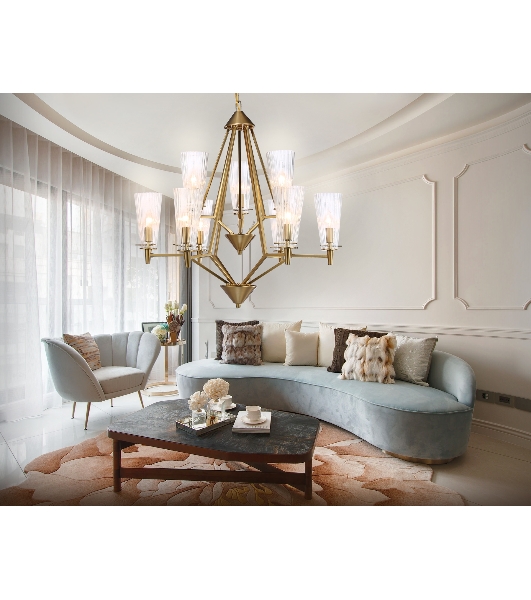 Светильник Ambrella light TR3233/6+3 BS/FR латунь/белый матовый E14*9 max 40W D730*720