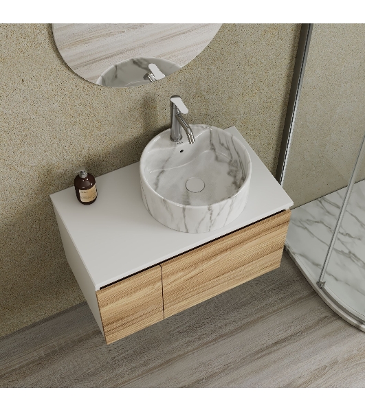 Комплект: тумба Bau Dream Blackwood 80, Раковина круглая накладная BAU Element D41, мрамор, смеситель Hotel Dream, нерж сталь, выпуск клик клак белый