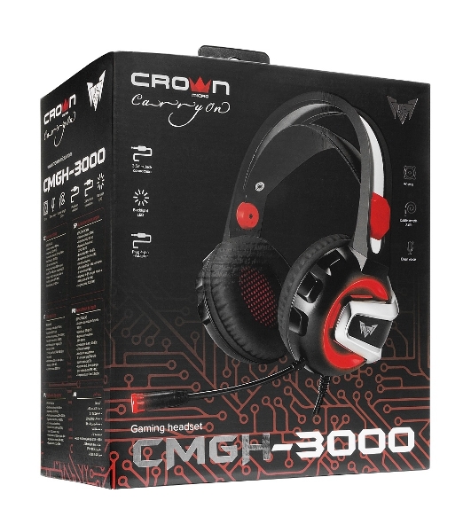 Гарнитура Crown CMGH-3000 чёрный/красный, проводная, подсветка