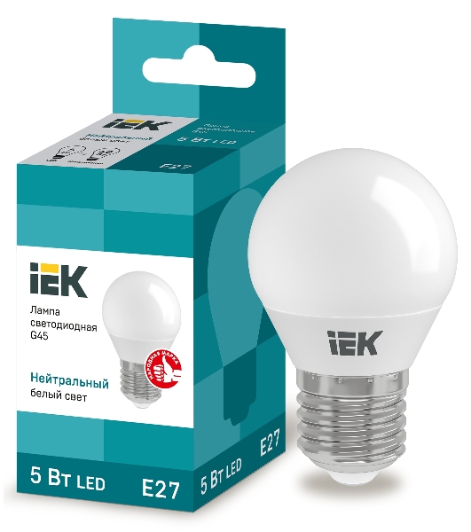 Лампа светодиодная IEK LLE-G45-5-230-40-E27 ECO G45 5Вт шар 4000К белый E27 450лм 230-240В