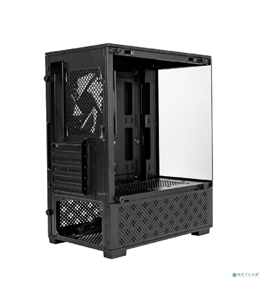 Компьютерный корпус Minitower ExeGate i3 SEA (mATX, без БП, 1*USB+1*USB 3.0, HD аудио, черный, 1 вент. 12см с RGb подсветкой, передняя и боковая панели - закаленное стекло)