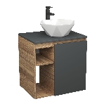Тумба Bau Dream Blackwood 60 правая, графит, раковина BAU Crystal 40х40, смеситель для раковины высокий Hotel Black, черный, фото 1