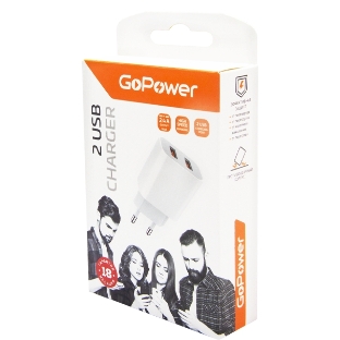 Сетевое зарядное устройство GoPower GP2U 2USB 2.4A 12W белый (1/108)