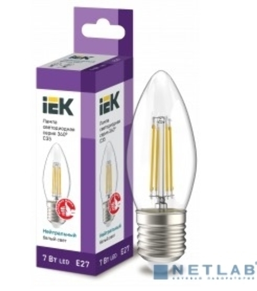 Лампа светодиодная IEK LLF-C35-7-230-40-E27-CL филаментная 360° 7Вт C35 свеча 4000К E27 230В прозр.