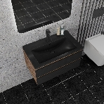 Тумба под раковину Bau Stil Loft black brushed, раковина кварцевая BAU Stil 75, черный металлик, смеситель Dream Black, черный, фото9