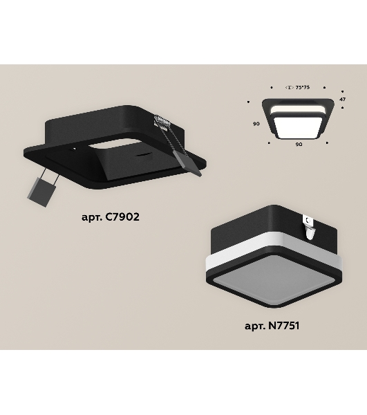 Комплект встраиваемого светильника Ambrella light XC7902012 SBK/FR черный песок/белый матовый MR16 GU5.3 (C7902, N7751)