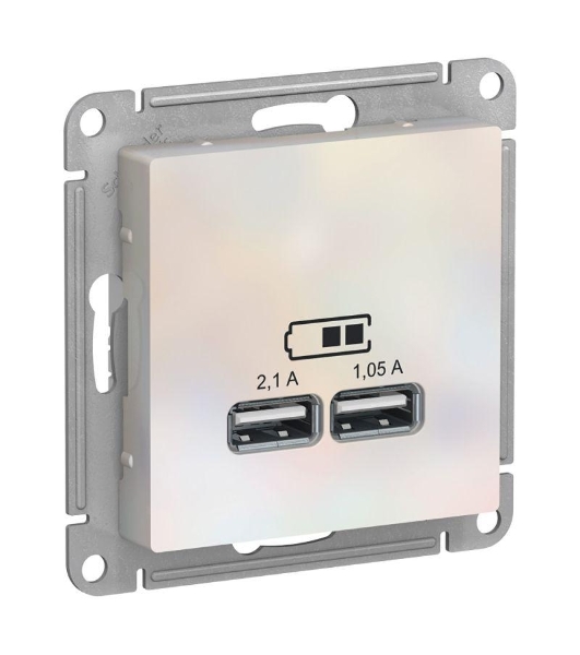 Механизм розетки USB AtlasDesign 5В 1порт х 2.1А 2порта х 1.05А жемчуг SchE ATN000433