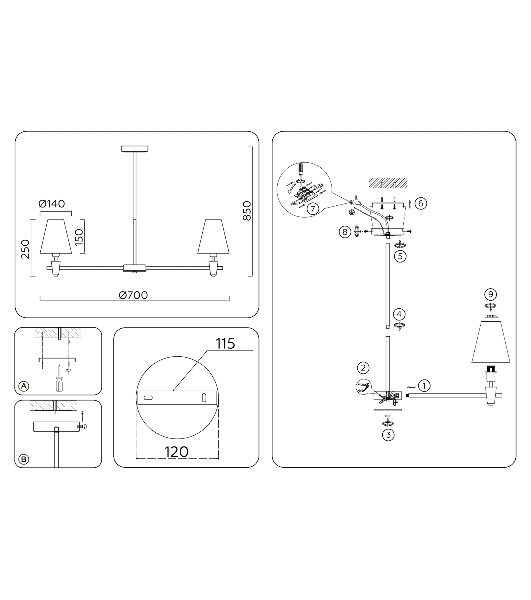 Люстра Ambrella light LH75044/5 BS/WH латунь/белый E14*5 max 40W D700*580