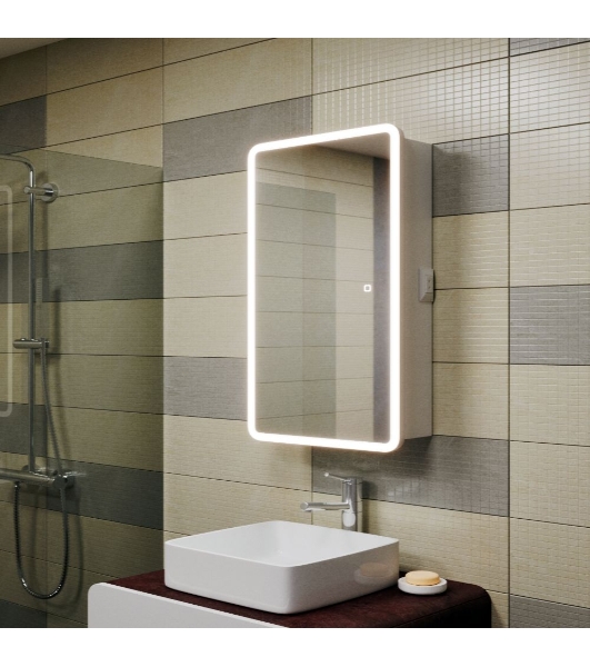 Зеркальный шкаф Bau Stil 50х80, LED подсветка, сенсор, плавное закрывание, оборачиваемый