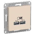 Розетка USB, 5В, 1 порт x 2,1 А, 2 порта х 1,05 А, механизм ATN000233 Schneider Electric Бежевый, фото 1