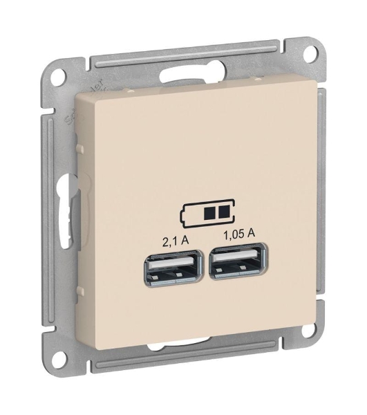 Розетка USB, 5В, 1 порт x 2,1 А, 2 порта х 1,05 А, механизм ATN000233 Schneider Electric Бежевый