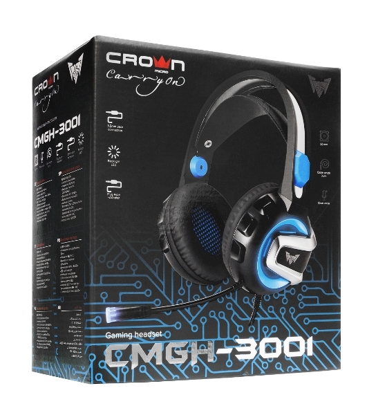 Гарнитура Crown CMGH-3001 чёрный/синий, проводная, подсветка