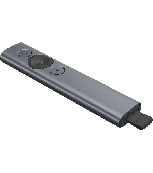 Презентер Logitech Spotlight Slate (серый, Bluetooth/2.4 GHz, перезаряжаемая литий-полимерная батарея 85мА·ч, 3D-акселерометр, гироскоп, кабель для зарядки, чехол) (арт. 910-004867, M/N: R-R0011/C-U0016)