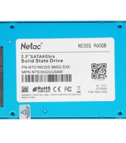 Накопитель SSD Netac N535S, 960Gb, SATA3, 2.5', 560/520