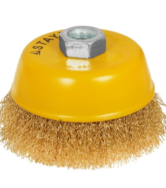 Кордщетка STAYER 35125-075_z01чашечная витая латунированная стальная проволока 0.3мм 75мм/М14