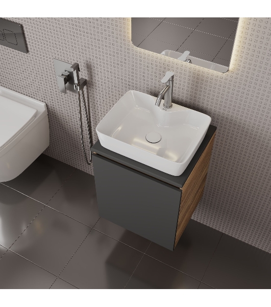 Тумба Bau Dream Blackwood 50 графит, раковина BAU Cerama 48х37 белая, смеситель Hotel Dream, нерж. сталь, выпуск клик клак, белый