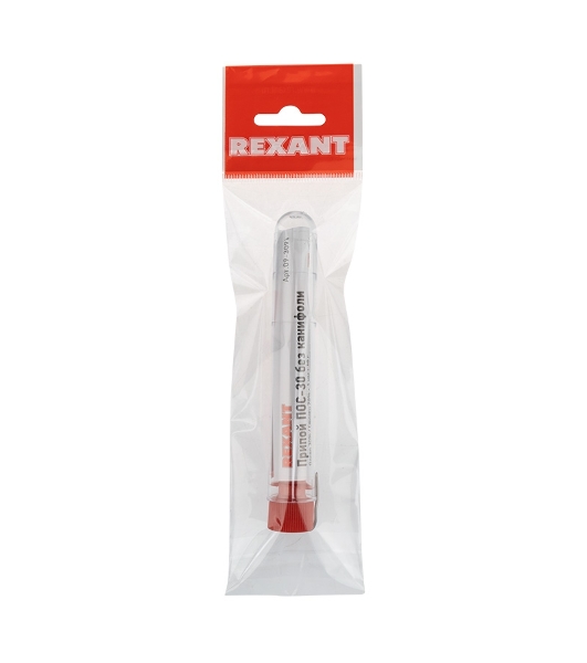 Припой без канифоли ПОС-30 Rexant, 10 г, Ø1.0 мм, (олово 30%, свинец 70%), колба