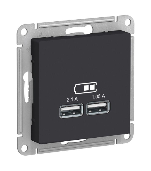 Карбон Розетка USB, 5В, 1 порт x 2,1 А, 2 порта х 1,05 А, механизм ATN001033 Schneider Electric
