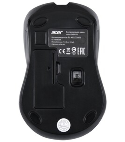 Мышь беспроводная Acer OMR010 черный, 1200 dpi, радиоканал, USB, кнопки - 3