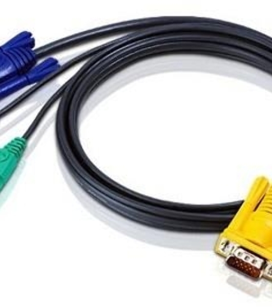 Шнур, мон+клав+мышь PS/2, SPHD15=>HD DB15+2x6MINI-DIN ATEN (2L-5202P) Male-3xMale, 8+6+6 проводов, опрессованный, 1.8 метр., черный