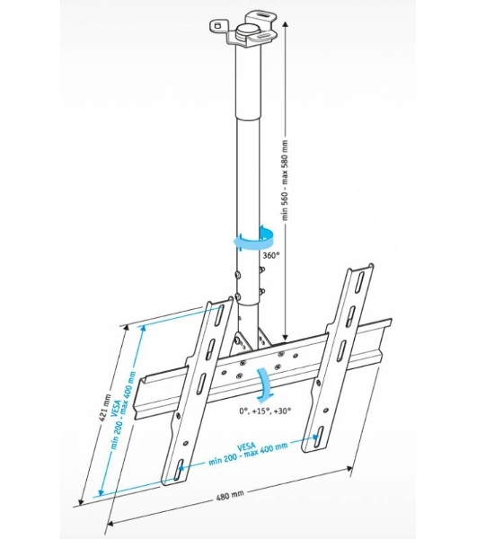 Кронштейн для телевизора Holder PR-101-W белый 32'-65' макс.60кг потолочный фиксированный