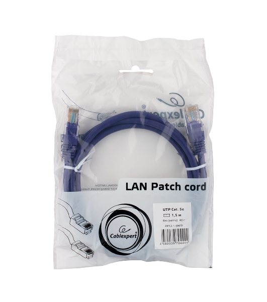 Патч-корд UTP Cablexpert PP12-1.5M/V cat.5e, 1.5 м, литой, многожильный, фиолетовый