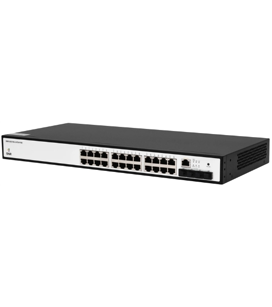 Управляемый коммутатор SNR уровня 2+, 24 порта 10/100/1000Base-T с поддержкой POE, 4 порта 1/10G SFP+, бюджет POE 370W