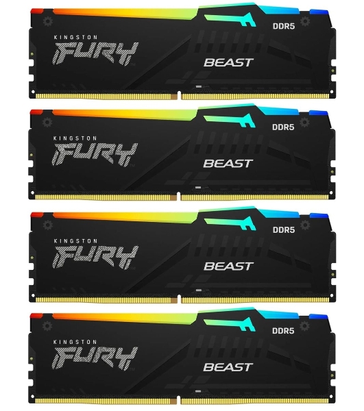 Оперативная память Kingston Fury Beast, DDR5, 64Gb (4x16GB), 5200MHz, CL40, DIMM, с радиаторами, RGB, черный