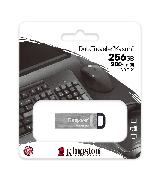 Флешка USB Kingston DataTraveler KYSON (DTKN/256GB), 256Gb, USB 3.2 Gen 1, R/W 200/60, серебристый/черный