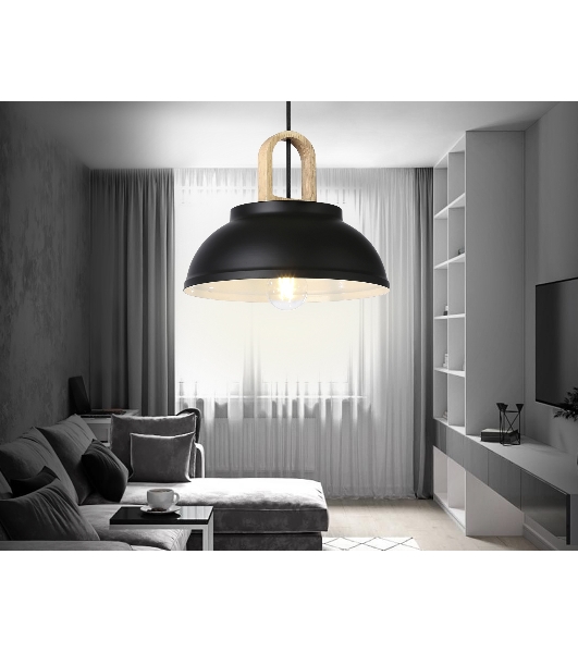 Светильник Ambrella light TR8192 BK/LW черный/светлое дерево E27 max 40W D290*900