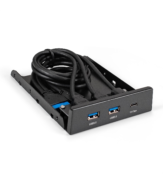 Планка USB на переднюю панель ExeGate U3H-616, 3,5', 2хUSB3.0+1хTypeC, черная, металл, подсоединение к мат. плате