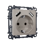 Комплект механизма электрической розетки ALFA Серо-бежевый матовый 2USB A+A 18W (быстрая зарядка) с/з QUANT (AP3690, VM155) MA369010, фото 1