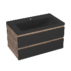 Тумба под раковину Bau Stil Loft black brushed, раковина кварцевая BAU Stil 75, черный металлик, смеситель Dream Black, черный, фото6
