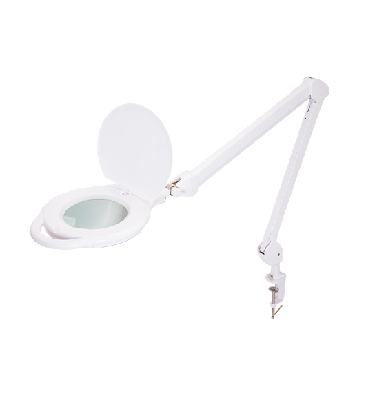 Лупа на струбцине Rexant, круглая, 5D, с подсветкой 96 LED, теплый и холодный свет, белая