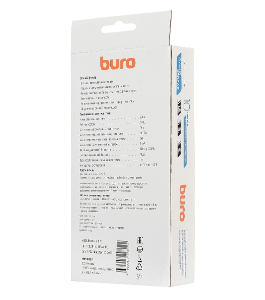 Сетевой фильтр Buro 800SH-3-W 3 м, 8 розеток, белый, коробка