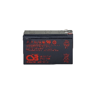Батарея для ИБП CSB серия GP, GP1272, напряжение 12В, емкость 7.2А·ч (разряд 20 часов), макс. ток разряда (5 сек.) 100А, ток короткого замыкания 304А, макс. ток заряда 2.8A, свинцово-кислотная типа AGM, клеммы F1, ДxШxВ 150.9x64.8x98.6мм., вес 2.4кг., срок службы 5