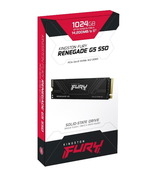 Накопитель SSD Kingston Fury Renegade, 1Tb, M.2(22x80мм), NVMe, PCIe 5.0 x4, 3D TLC, R/W 14200/11000Mb/s, IOPs 2 200 000/2 150 000, TbW 1000, DWPD 0.5 (12 мес)