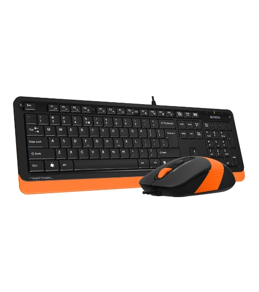 Комплект клавиатура+мышь A4Tech FStyler F1010 проводной, USB, 1600 DPI, чёрный/оранжевый