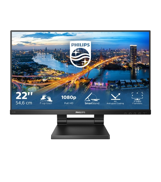 Монитор 21,5' Philips 222B1TC IPS 1920x1080, 75 Гц, 4 мс, 16:9, 250 кд/м2, 1xHDMI, 1хDP, 1xVGA, черный, сенсорный