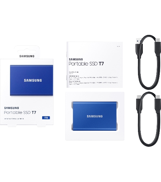Внешний SSD Samsung T7, 1TB, USB 3.2 Gen 2 Type-C, R/W 1050/1000, синий