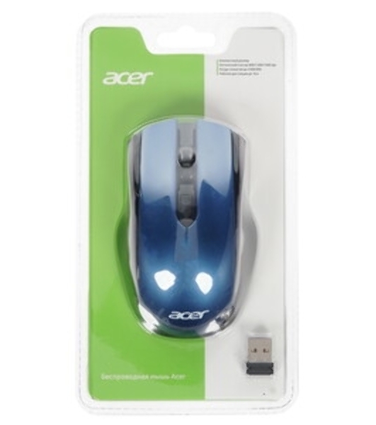 Мышь беспроводная Acer OMR031 черный/синий, 1600 dpi, радиоканал, USB, кнопки - 4