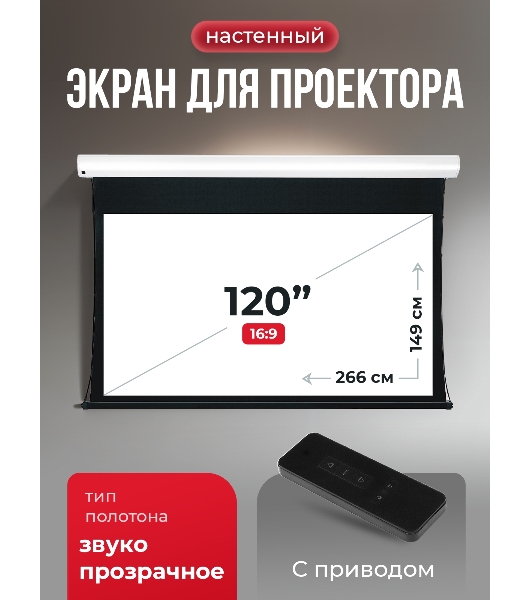 Экран для проектора S'OK Apollo SGPSMT-266x149A бокового натяжения, звукопрозрачный, белый к