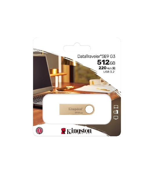 Флешка USB Kingston DataTraveler SE9 G3 (DTSE9G3/512Gb), 512Gb, USB 3.2 Gen 1, R/W 220/100, золотистый