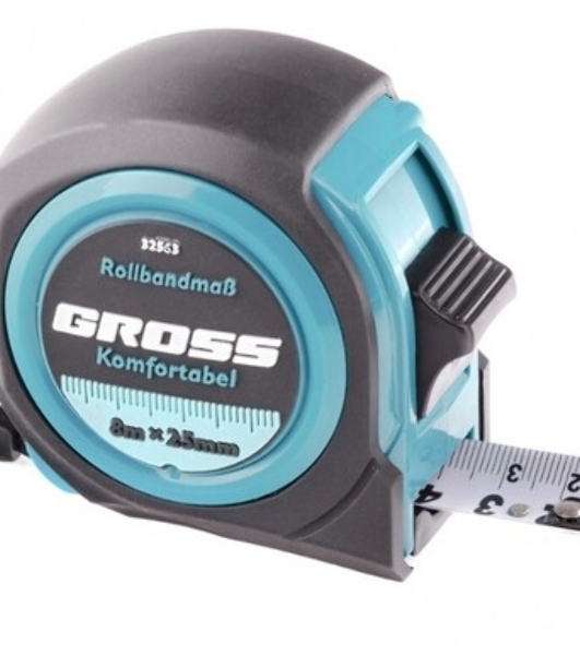 Рулетка Gross Komfortabel, 8 м х 25 мм, обрезиненный корпус