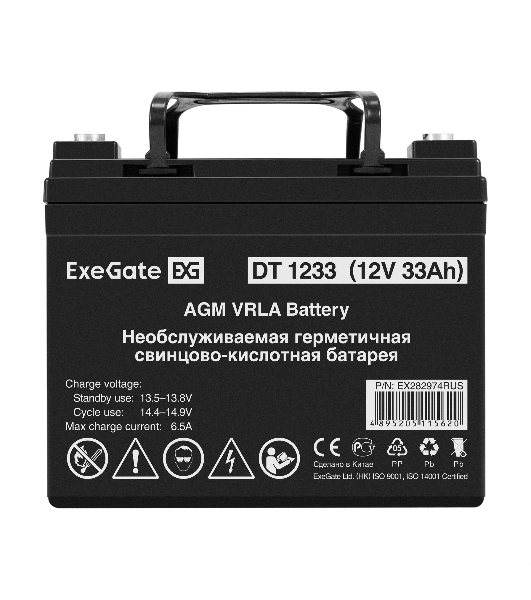 Аккумуляторная батарея ExeGate DT 1233 (12V 33Ah, под болт М6)