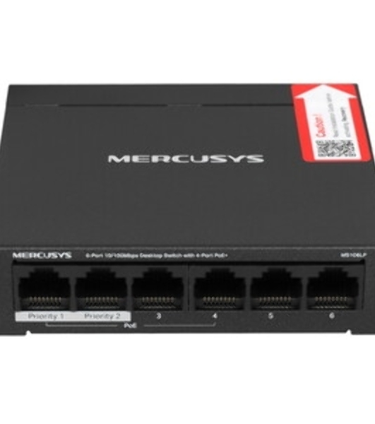 Коммутатор настольный Mercusys MS106LP с 6 портами 10/100 Мбит/с (4 порта PoE+)