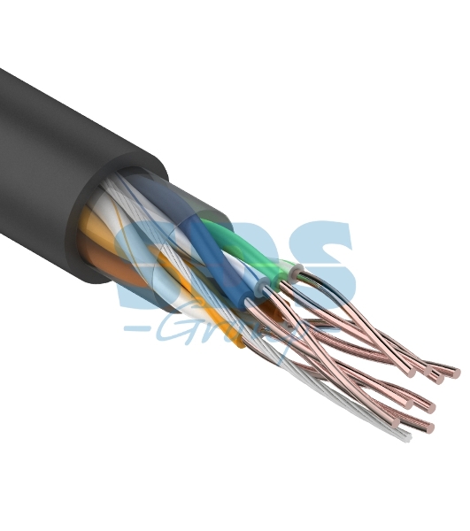 Кабель UTP Rexant 4PR 24AWG, CU (медь), cat.5e, 100 МГц, PE, черный, OUTDOOR, бухта 100 м